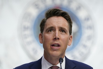 caption: Sen. Josh Hawley, R-Mo., speaks Monday during a confirmation hearing for Supreme Court nominee Amy Coney Barrett.