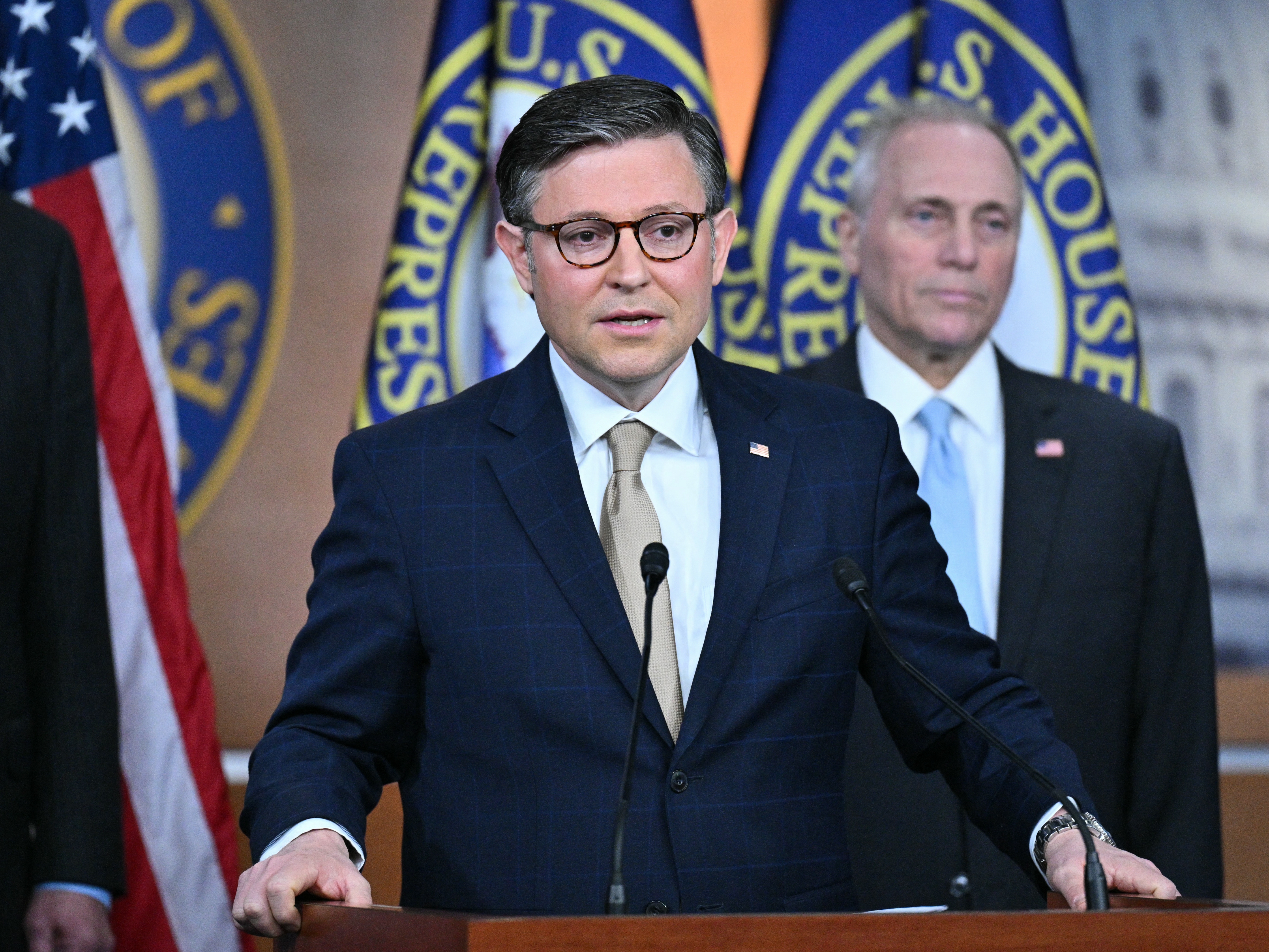 caption: House Speaker Mike Johnson, R-La., told reporters on Tuesday that he expects Republicans will pass a partisan spending bill on Tuesday, sending the legislation to the Senate for consideration before the Friday shutdown deadline.