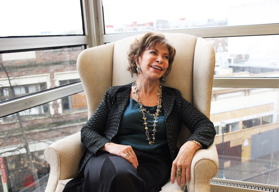 caption: Author Isabel Allende in the KUOW studios on Tuesday, November 28th.