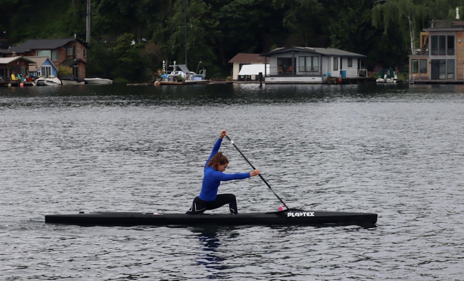 caption: At Portage Bay in Seattle in mid-May, canoeist Nevin Harrison started her final block of training before the rescheduled Tokyo 2020 Olympics.