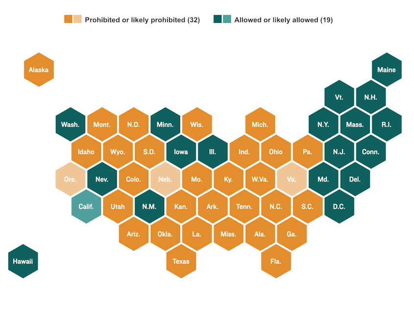 If Obergefell were overturned, same-sex marriage would be prohibited or likely prohibited in 32 states.