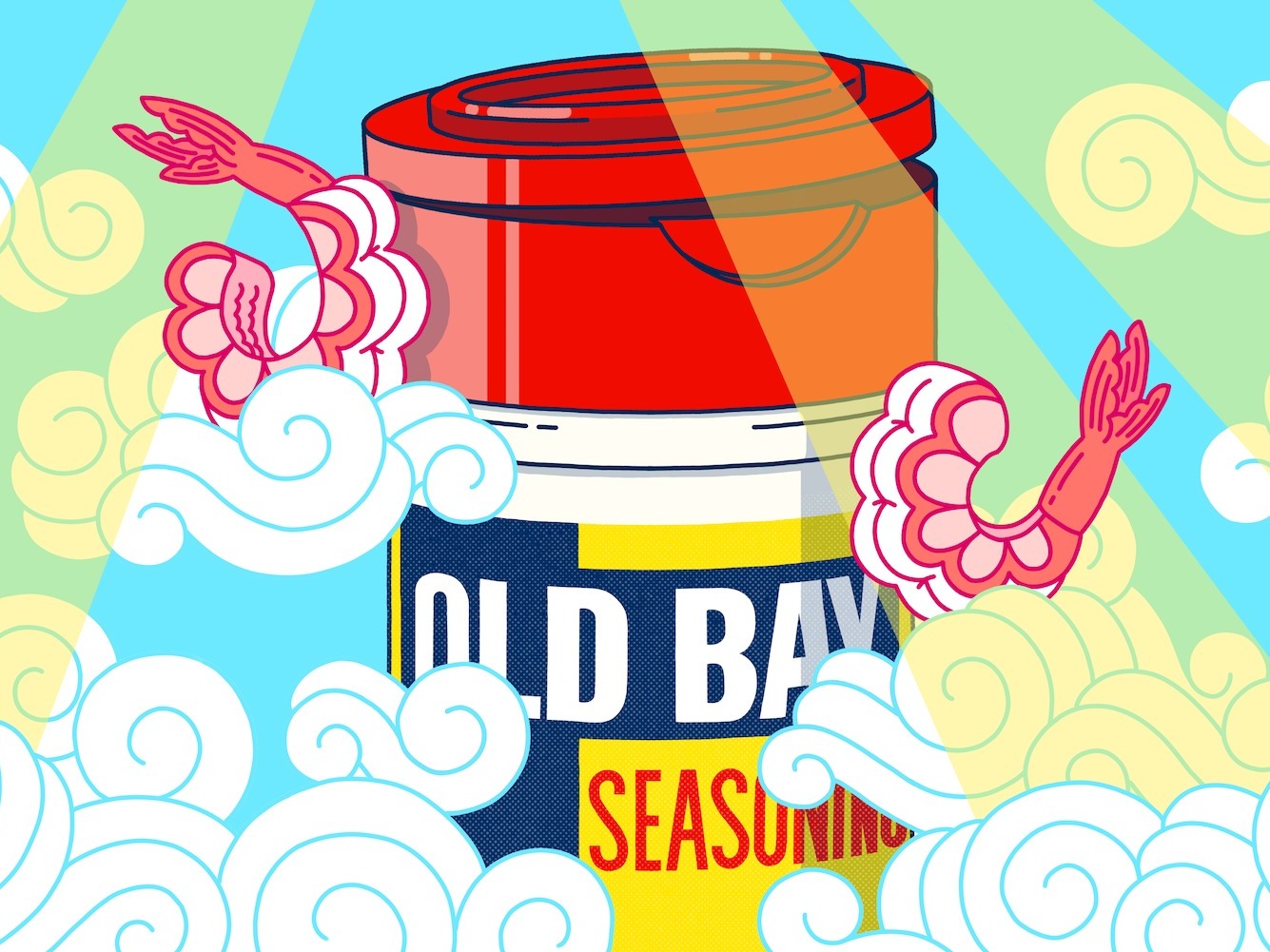 Old Bay with shrimp illustration.