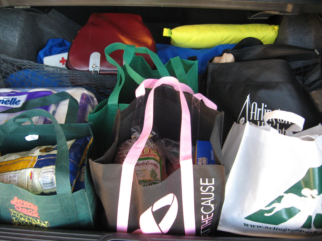 caption: Canvas bags may have a worse effect on the environment than plastic ones.