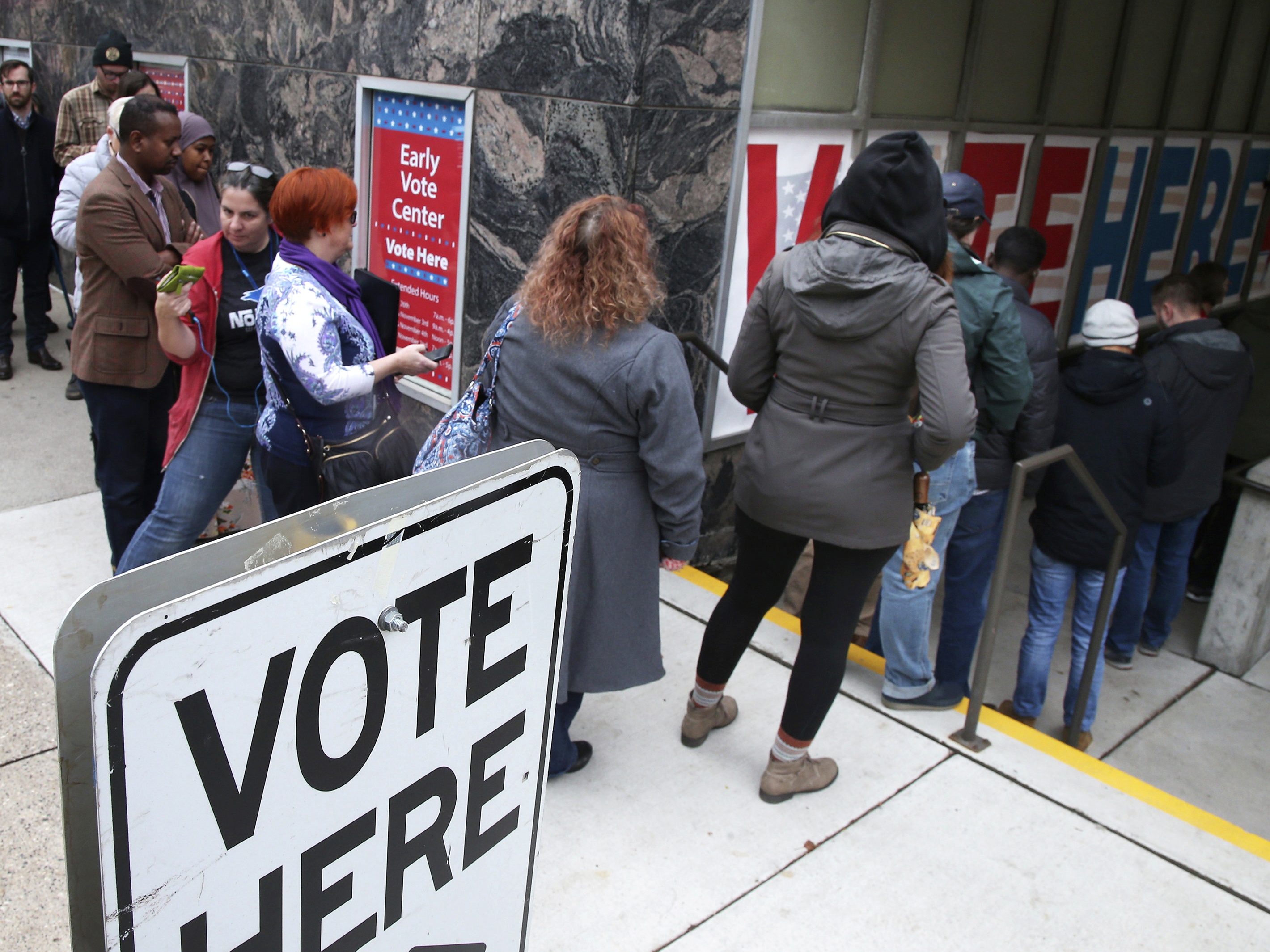 caption: Some voters in Minneapolis took advantage of the last day of early voting on Monday.