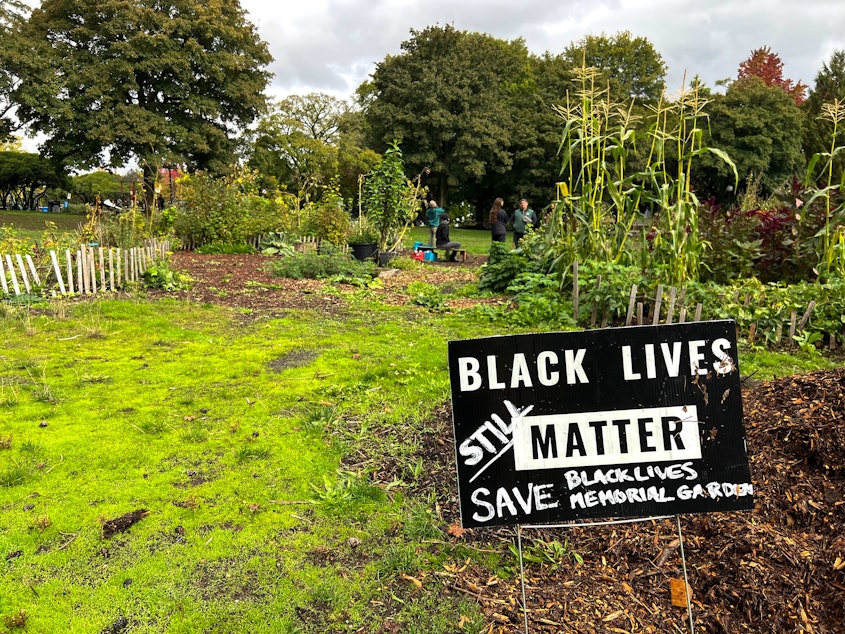 caption: Seattle's Parks and Recreation Department plans to remove the Black Lives Memorial Garden created in Cal Anderson Park during the city's 2020 racial justice protests, drawing criticism from community organizers.
