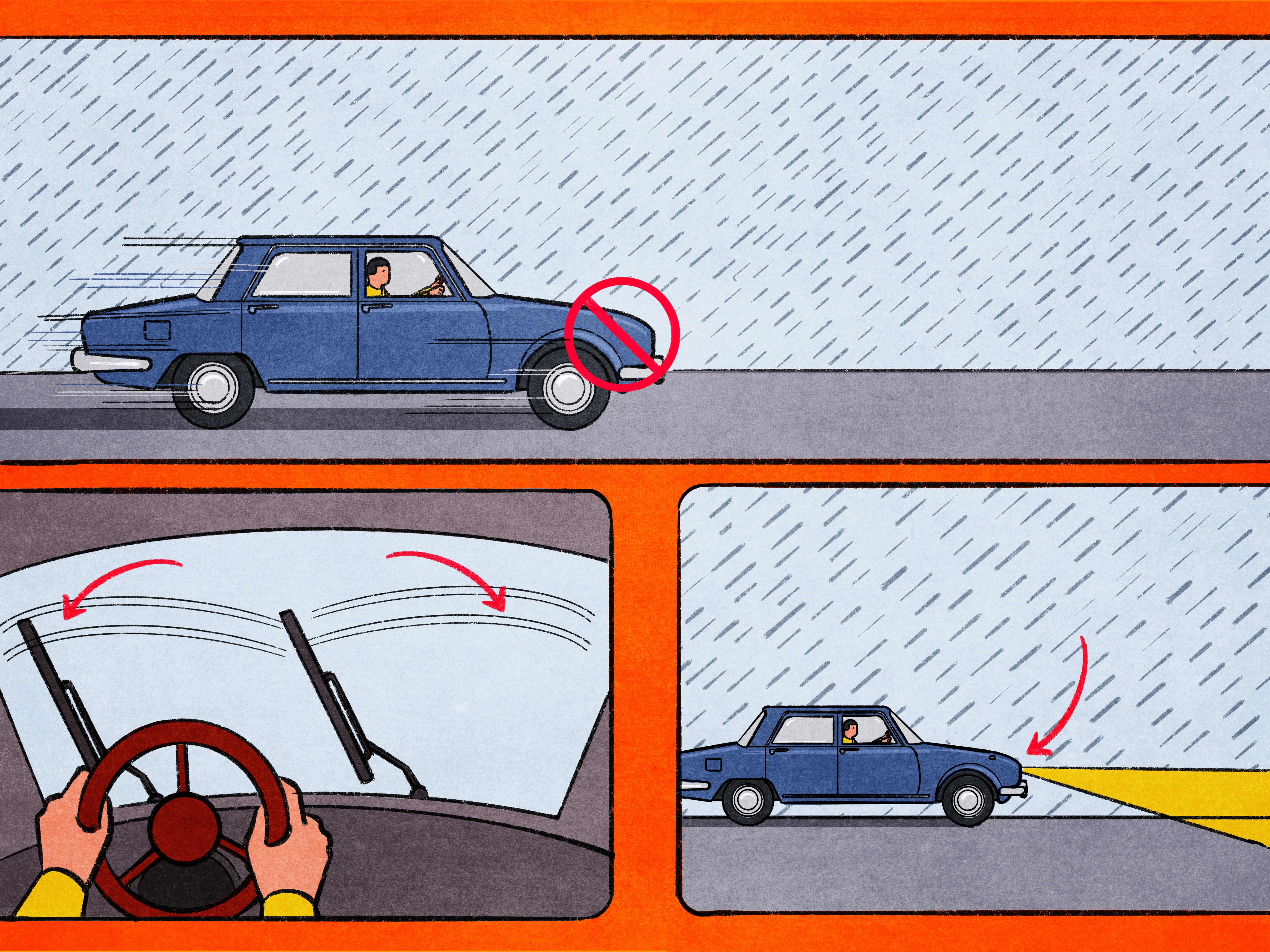 caption: When driving in extremely rainy conditions, slow down<strong> </strong>and turn on your headlights.<strong> </strong>"I have a little saying that goes, 'if your wipers are going, your headlights are glowing,'" says Hector Carias, an officer with the California Highway Patrol.