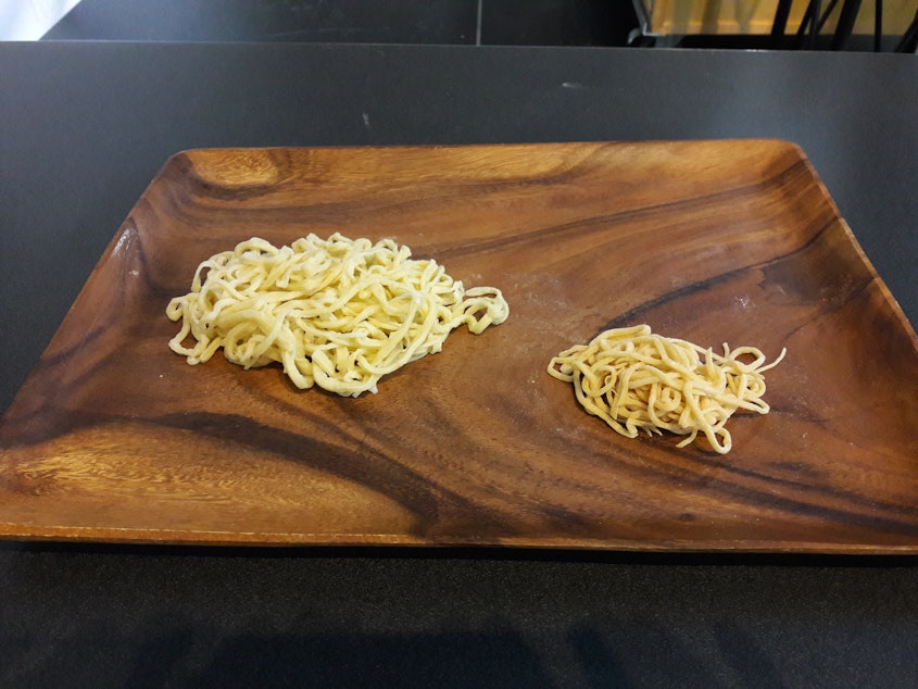 caption: A sample of miki noodles.  
