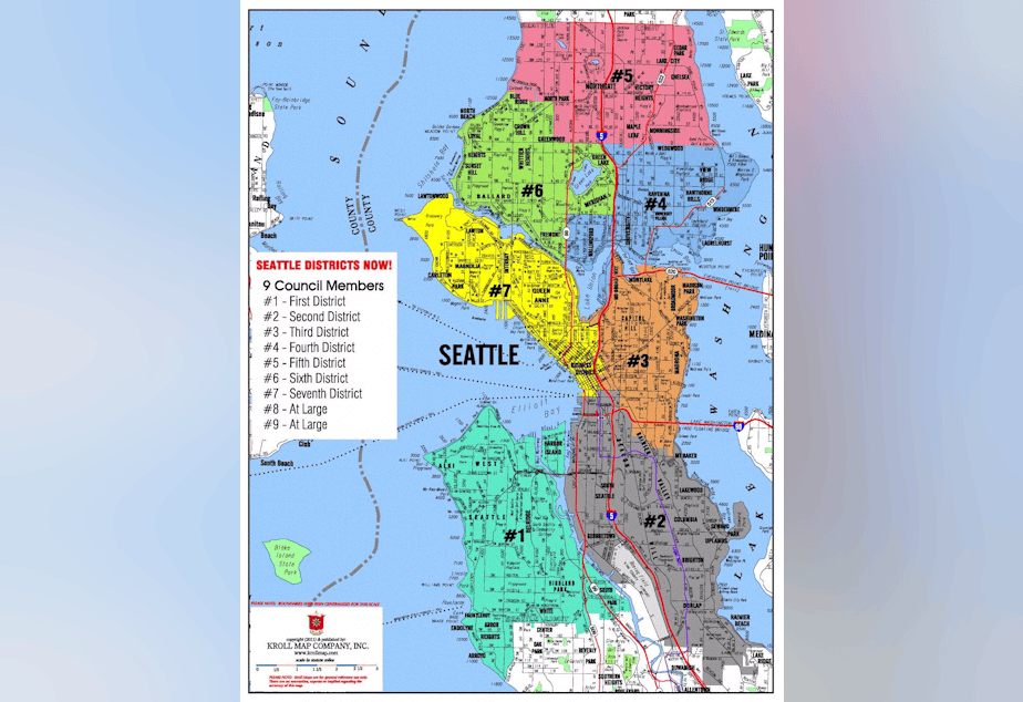 caption: Seattle will be divided into these seven districts. Residents of each district will elect a city councilmember to represent them.  