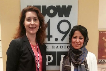 caption: Masar Altaie, right, with KUOW's Kim Malcolm.
