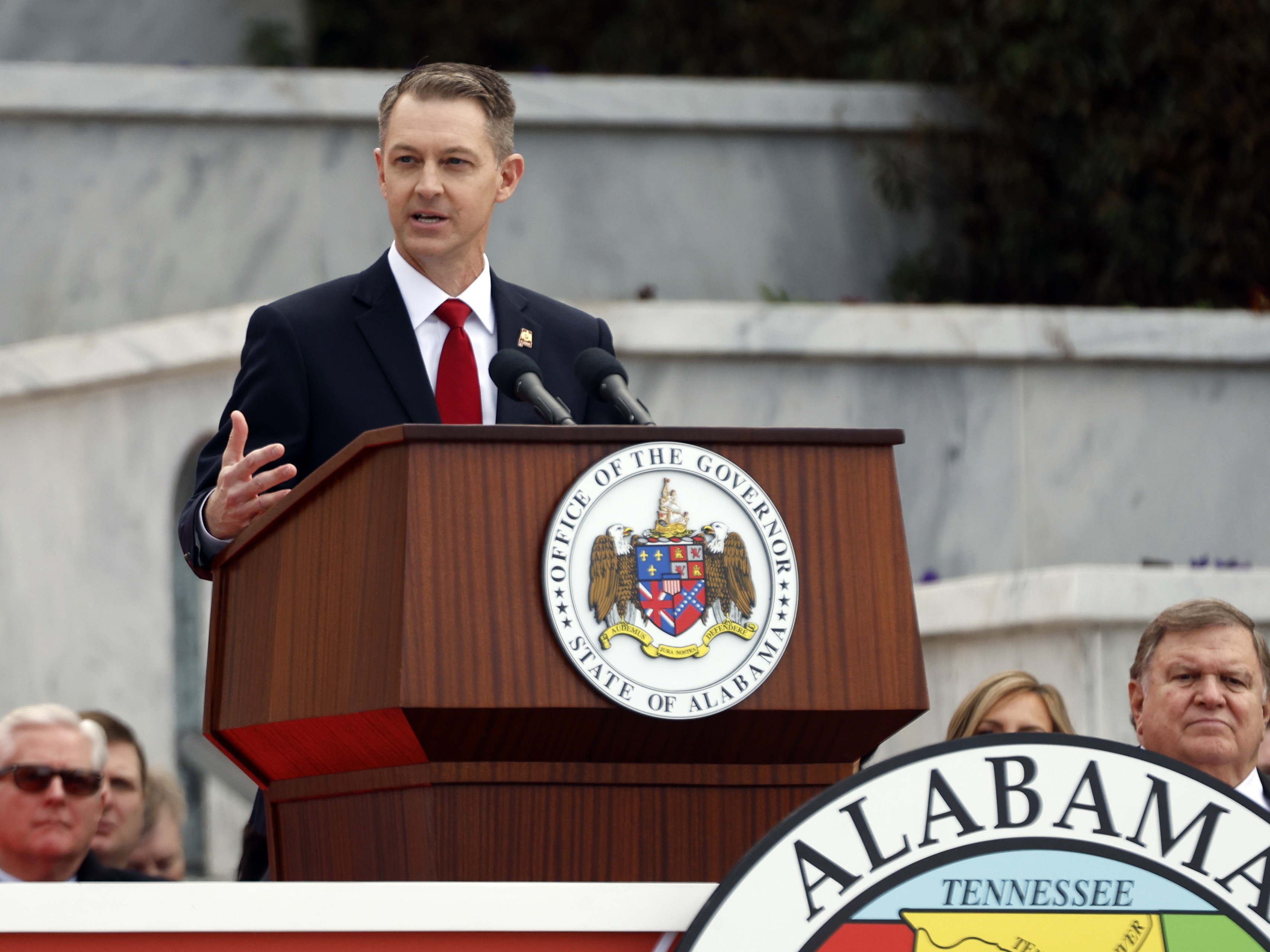 caption: The Department of Justice is suing Alabama and its top election official, Secretary of State Wes Allen, alleging the state removed voters from rolls too close to this year’s general election.