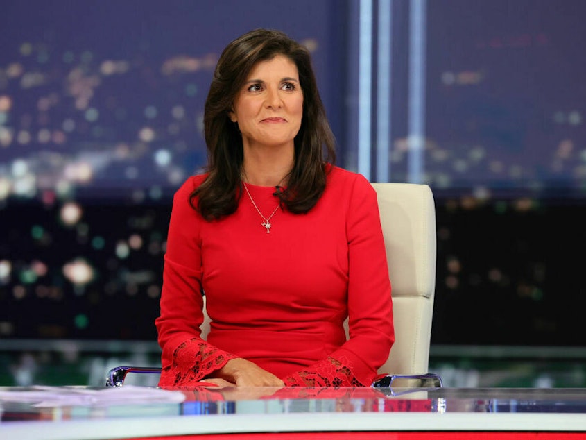 caption: Nikki Haley is seen during an appearance on <em>Hannity</em> at Fox News Channel Studios on Jan. 20 in New York City.