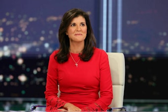 caption: Nikki Haley is seen during an appearance on <em>Hannity</em> at Fox News Channel Studios on Jan. 20 in New York City.