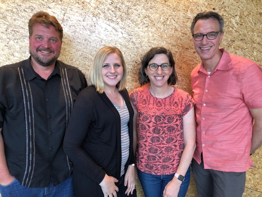 caption: Jonathan Martin, Melissa Santos, Karen Weise and Bill Radke.