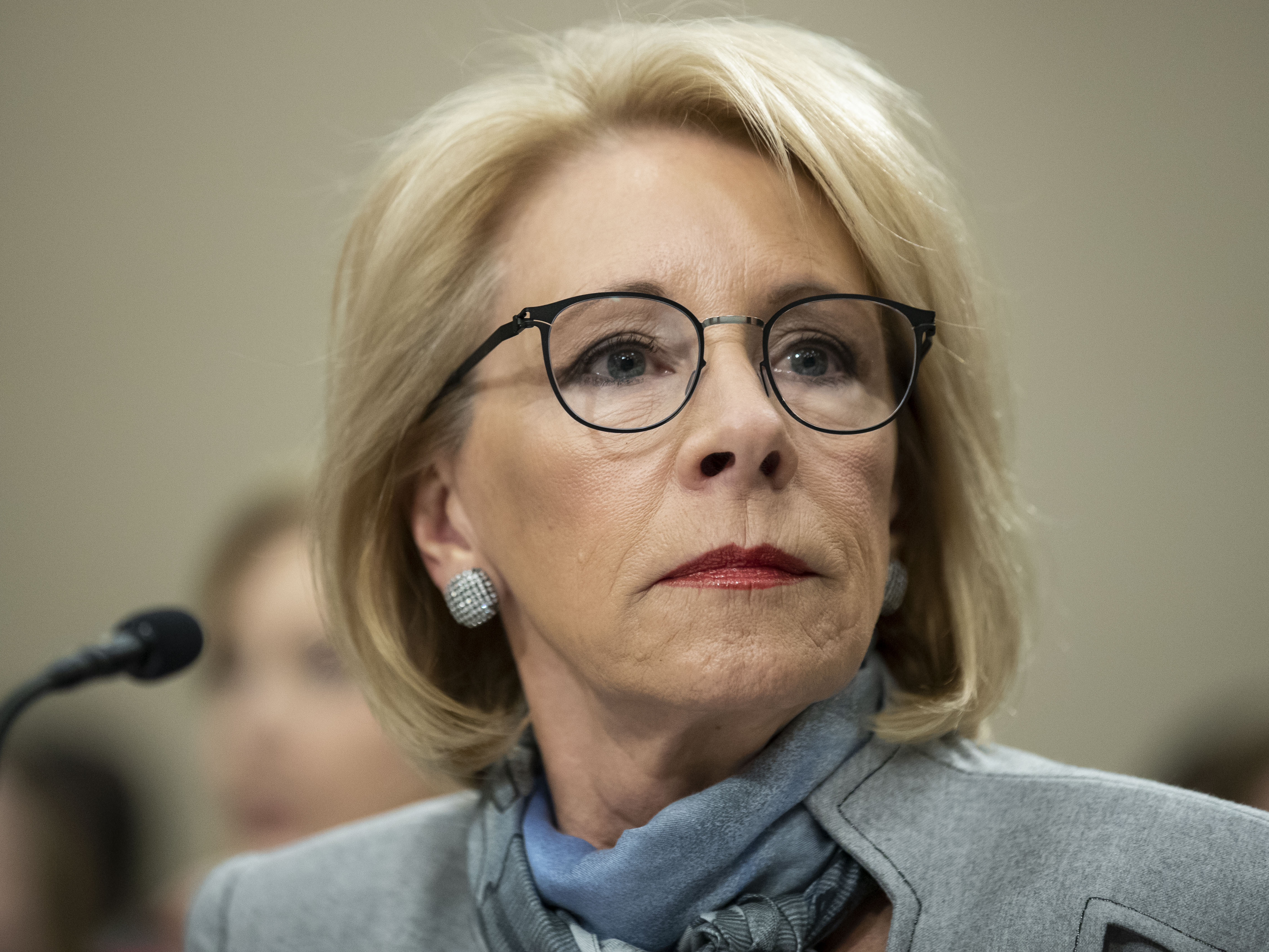 caption: U.S. Education Secretary Betsy DeVos testifies on Capitol Hill on Feb. 27.