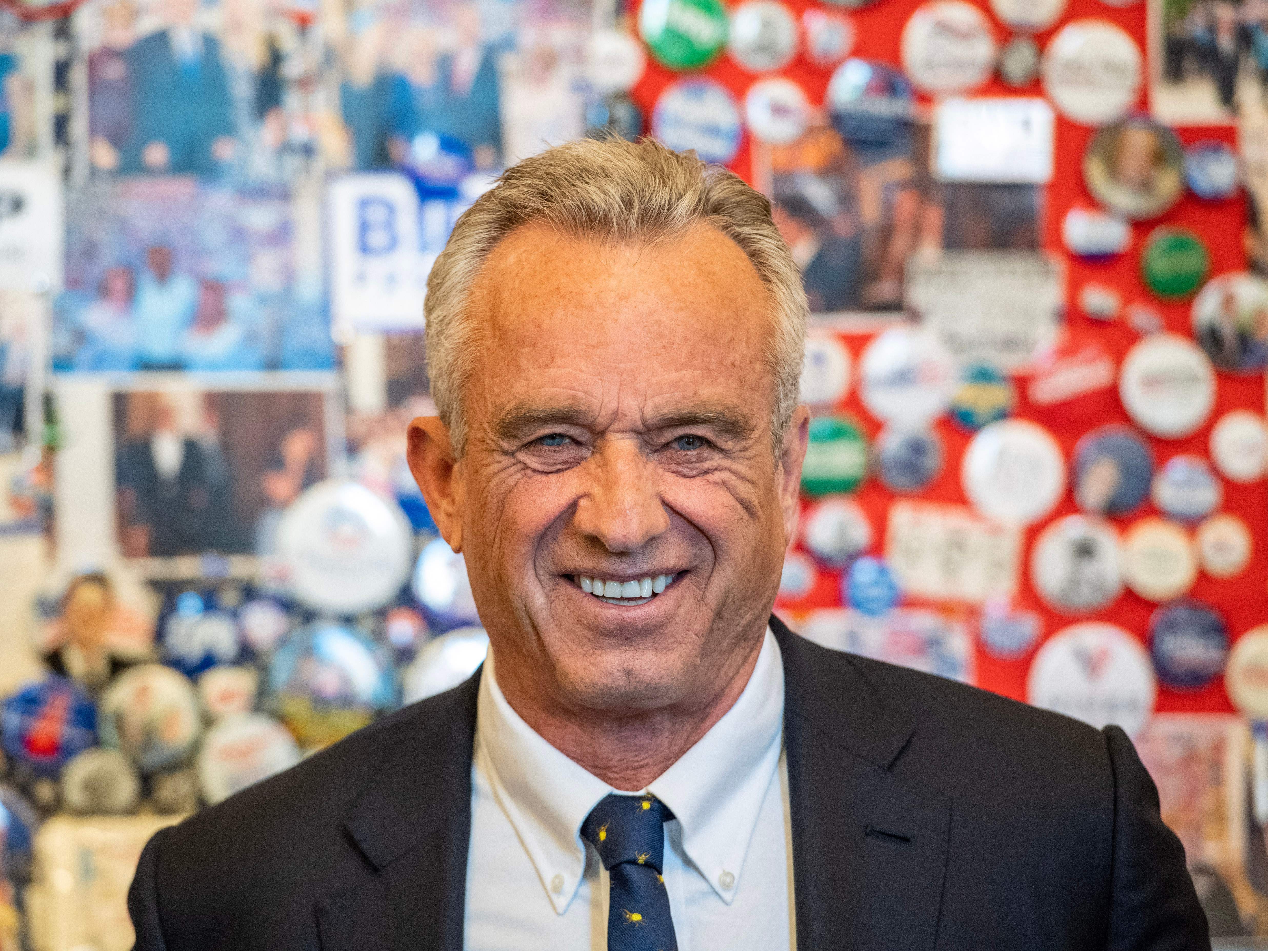 caption: Robert F. Kennedy Jr., the latest member of the Kennedy dynasty to run for president, regularly shares a dizzying range of falsehoods and conspiracy theories.
