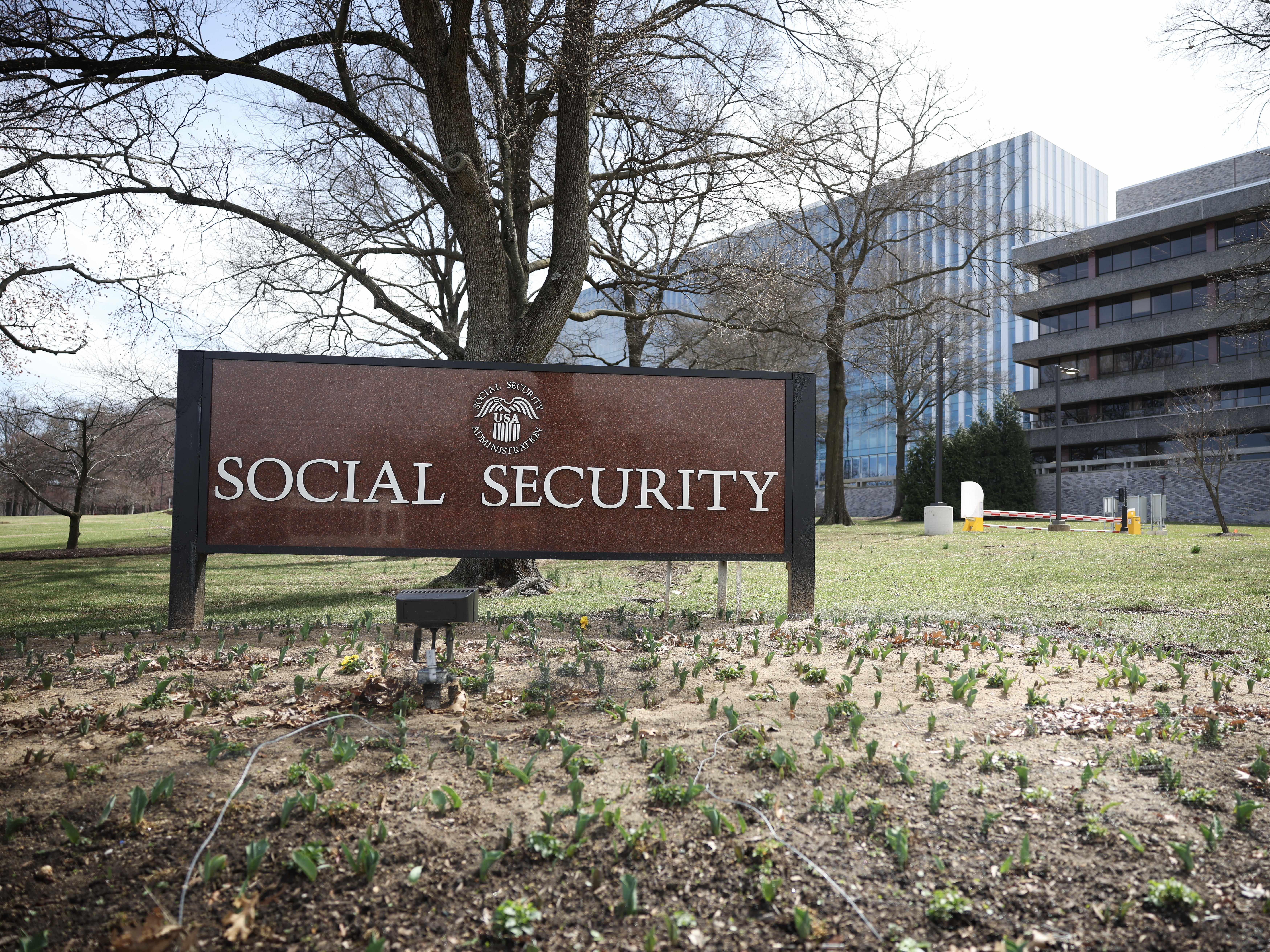 caption: A sign in front of the entrance of the Security Administration's main campus on March 19, 2025, in Woodlawn, Md.