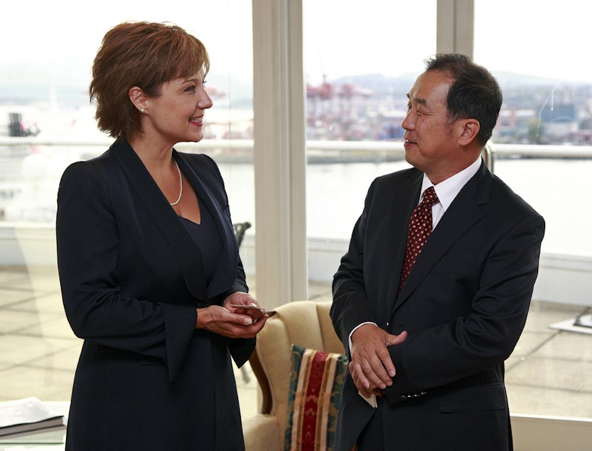 caption: Premier Christy Clark meets with Zhang Junsai, Ambassador of the People’s Republic of China to discuss trade in 2011.