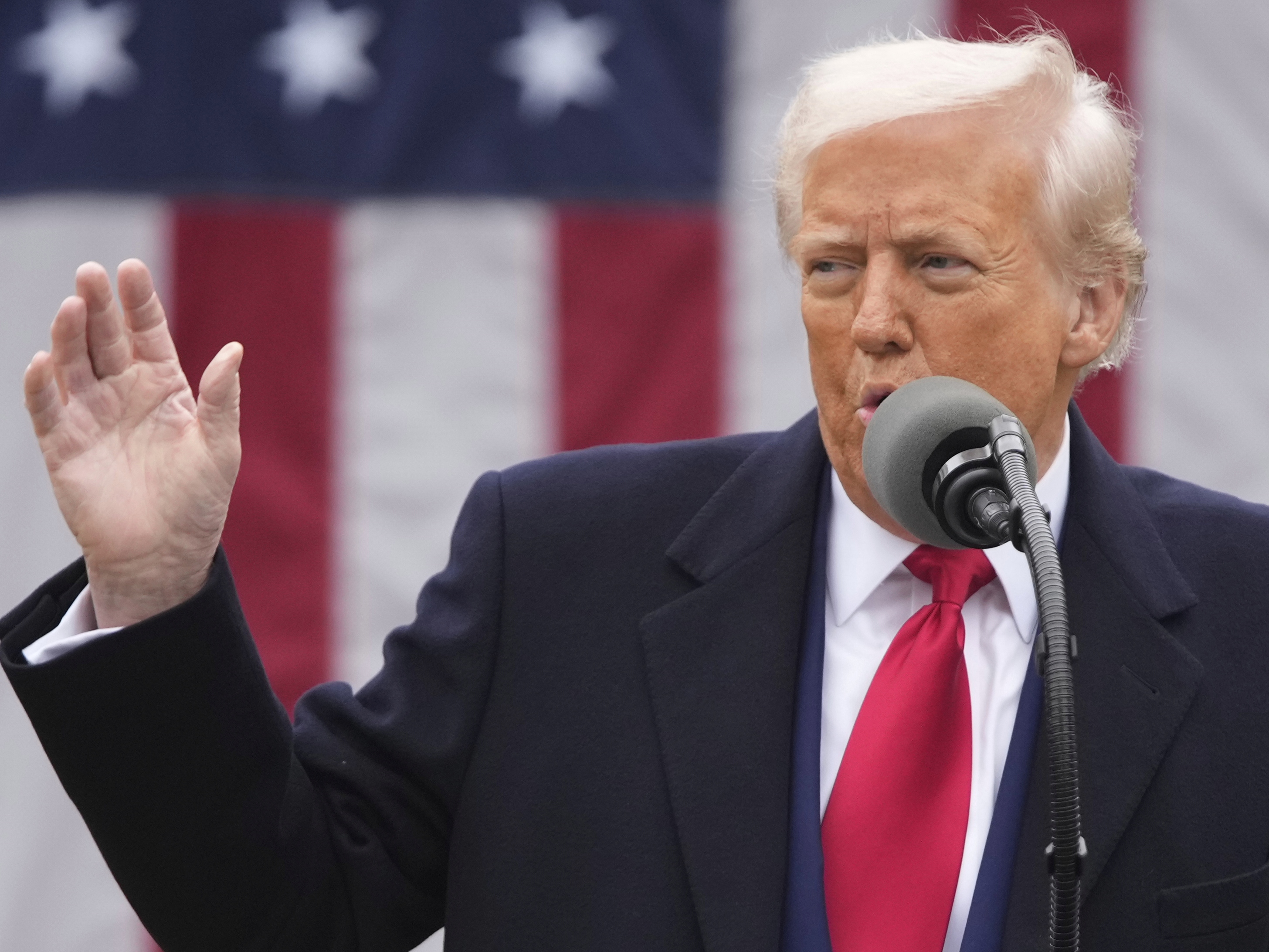 caption: President Trump speaks during an event to announce new tariffs in the Rose Garden at the White House on April 2, 2025, in Washington.