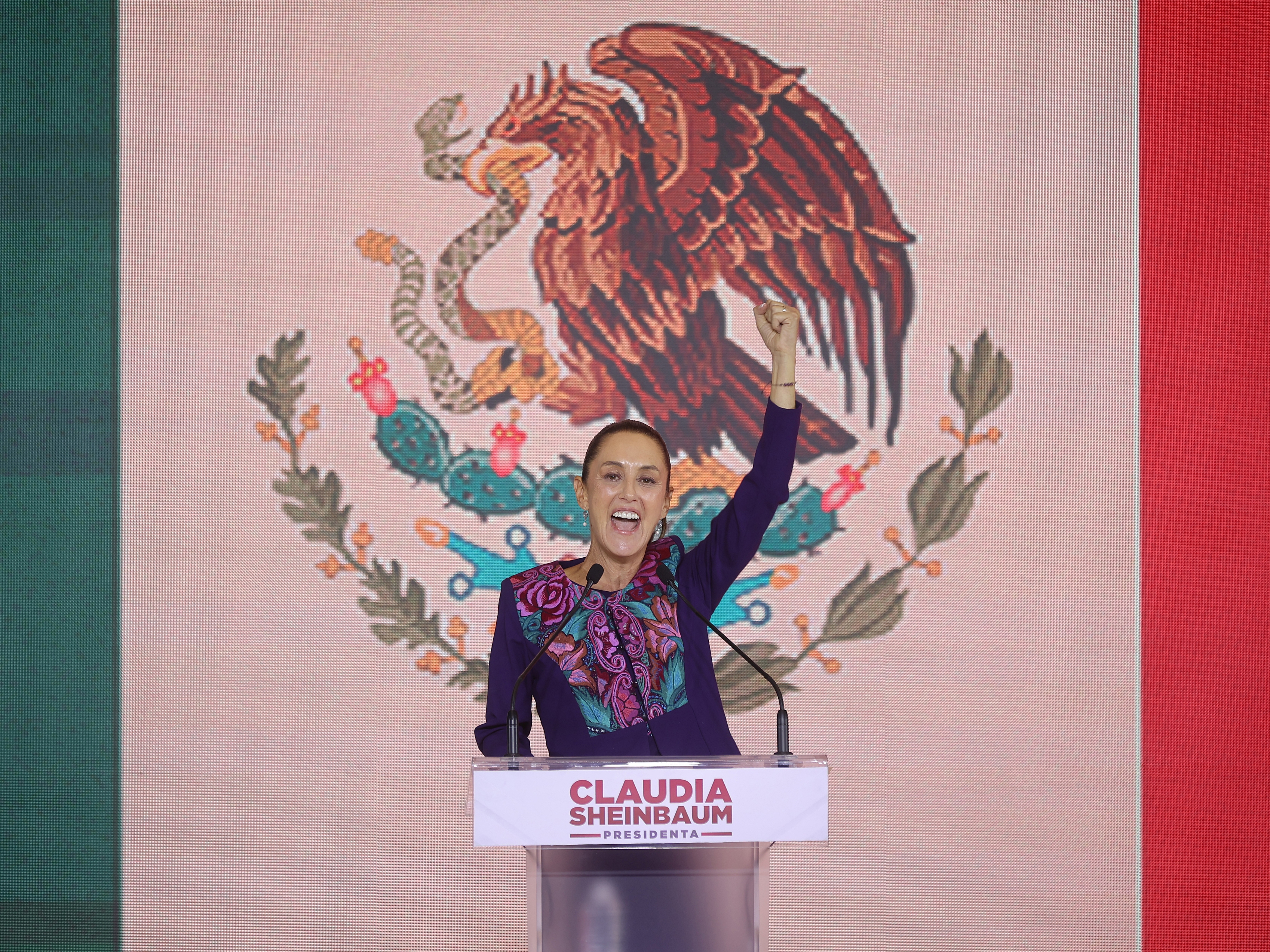 caption: Claudia Sheinbaum campaigning during the election.