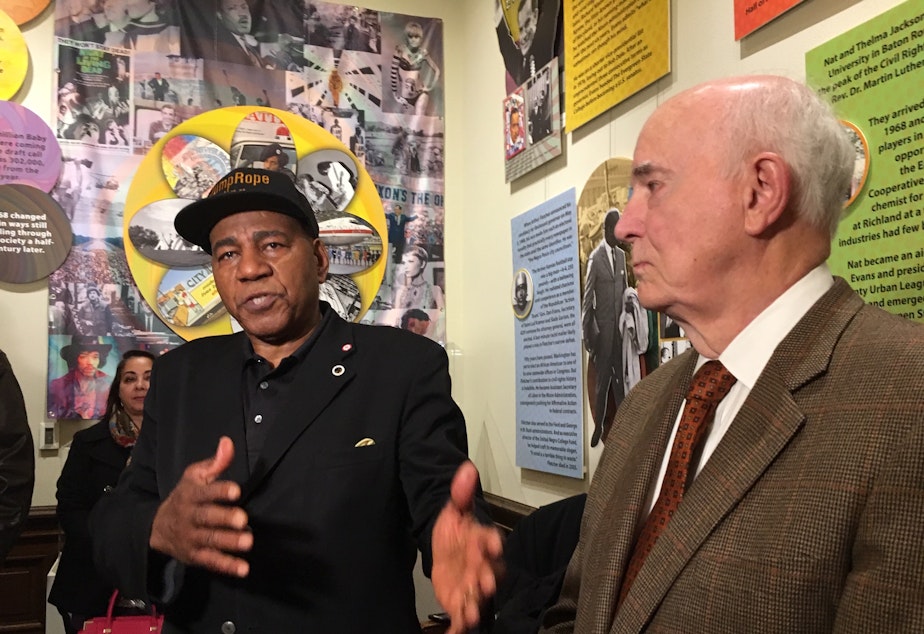caption: Nat Jackson, the sponsor of I-1000, appears at a news conference with former Gov. Dan Evans