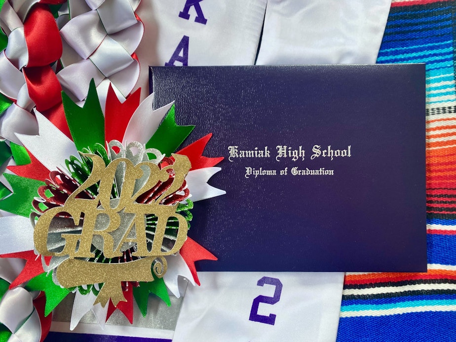 caption: Eva Solorio's diploma of graduation from Kamiak High School.