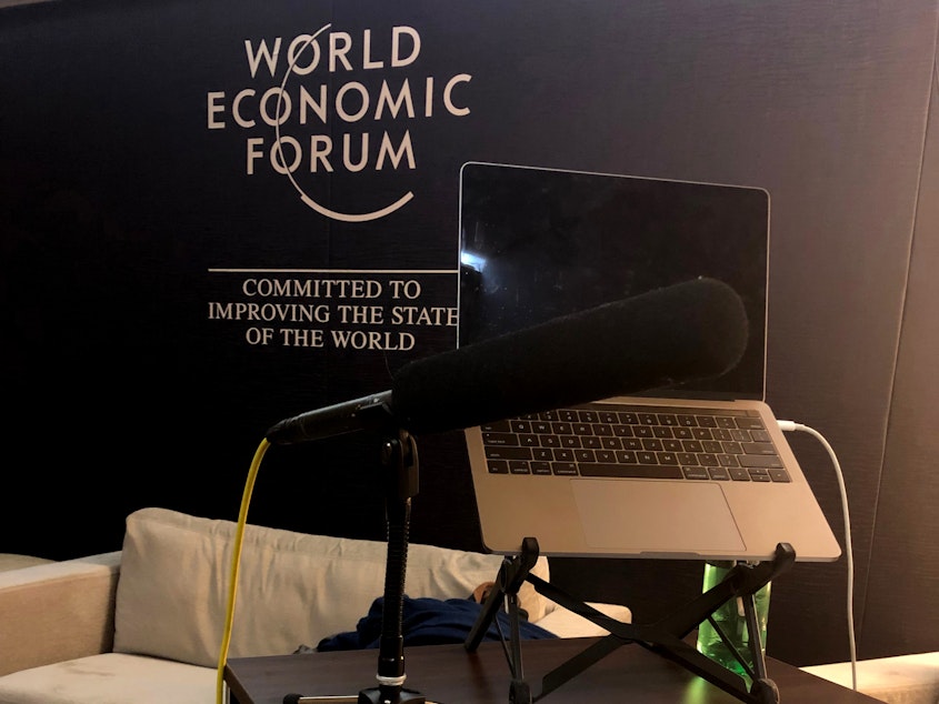 caption: Gregory Warner's radio studio at Davos, Switzerland during the World Economic Forum last week.