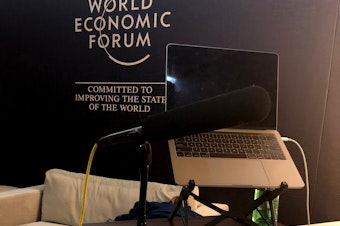 caption: Gregory Warner's radio studio at Davos, Switzerland during the World Economic Forum last week.