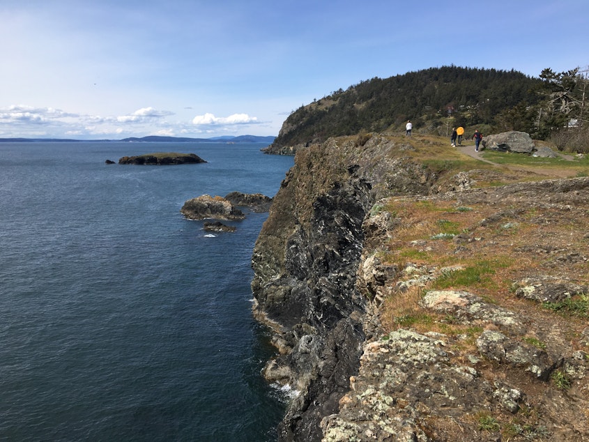 caption: Traditional Samish territory along Rosario Strait as seen from Rosario Head in Deception Pass State Park in April 2022