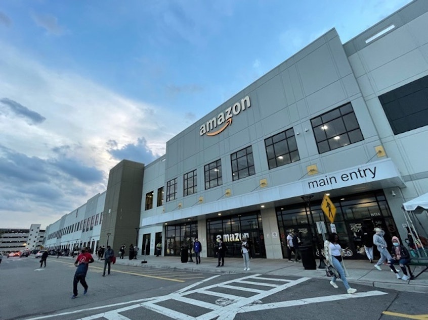 caption: Workers at Amazon's warehouse on Staten Island in New York will vote on whether to unionize, becoming the second U.S. warehouse to get such an election.