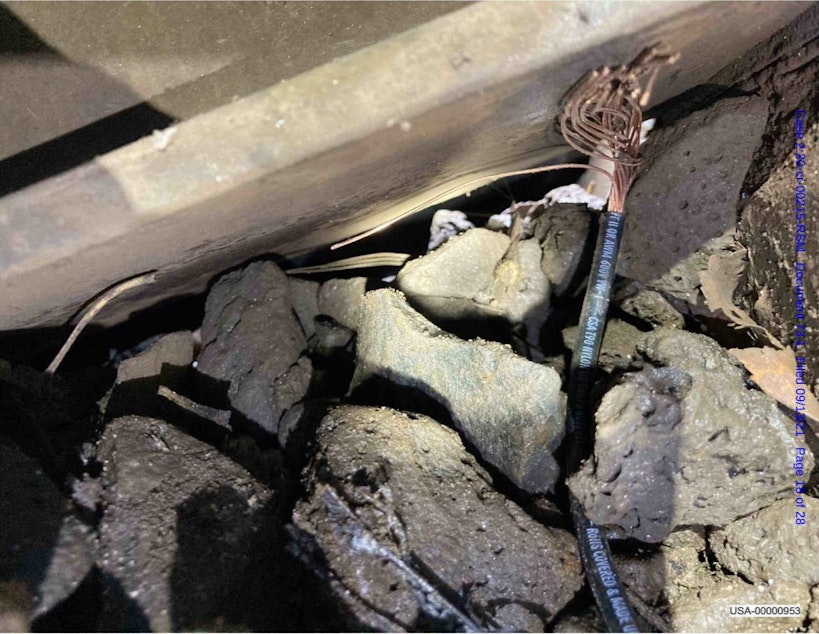 caption: Part of a wire shunt found by a Whatcom County deputy on a BNSF Railway track in Bellingham Nov. 28, 2020.