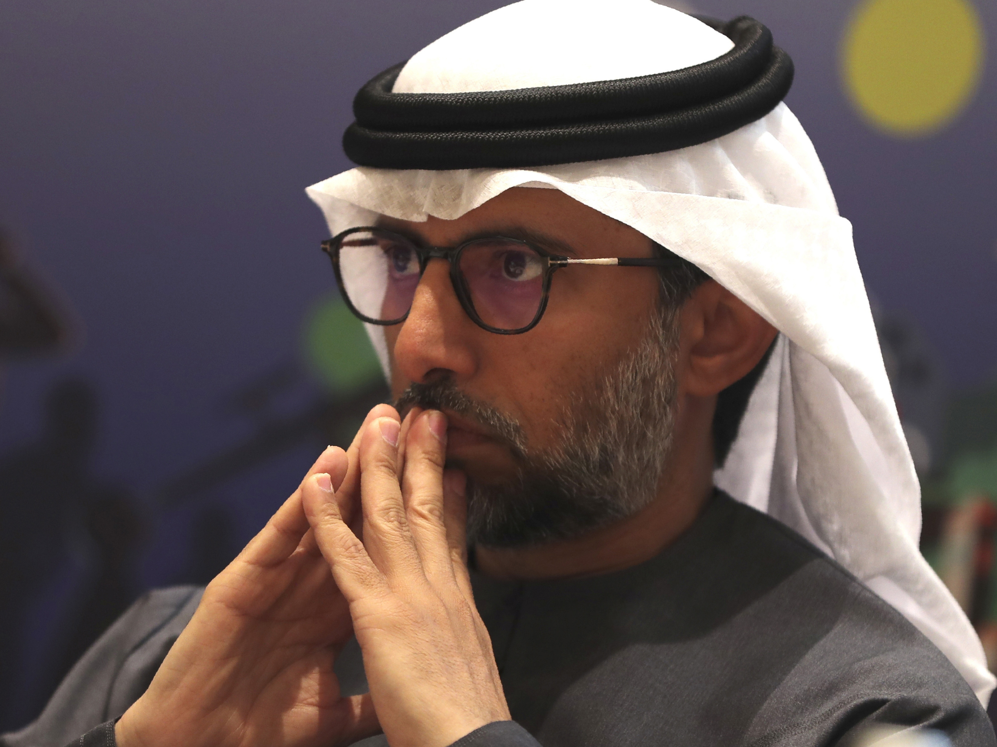 caption: In this Jan. 8, 2020 file photo, UAE Energy Minister Suhail al-Mazrouei attends the UAE Energy Forum 2020 in Abu Dhabi, United Arab Emirates. Al-Mazrouei said Sunday that OPEC and allied countries have reached a "full agreement" after an earlier dispute that roiled oil prices.