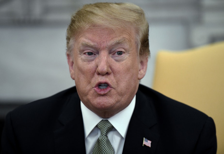 President Trump speaks during a meeting with Ireland Prime Minister Leo Varadkar in the Oval Office of the White House on Thursday.