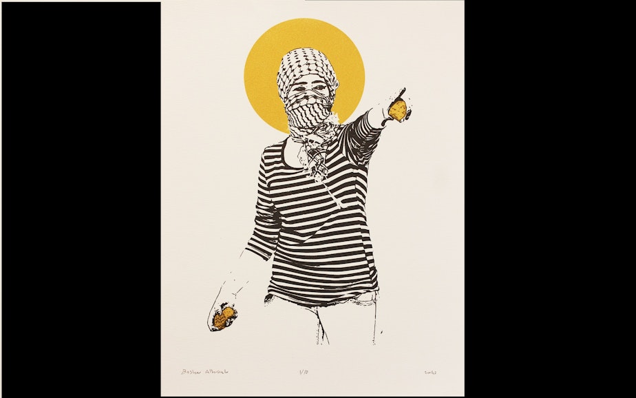 caption: "Saint Girl" by Palestinian artist Bashar Alhroub.
