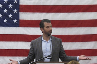 caption: Donald Trump Jr. did not go into detail on what President Trump had advised. Asked last year for details by the BBC, Prime Minister Theresa May said, with an amused expression: "He told me I should sue the EU."