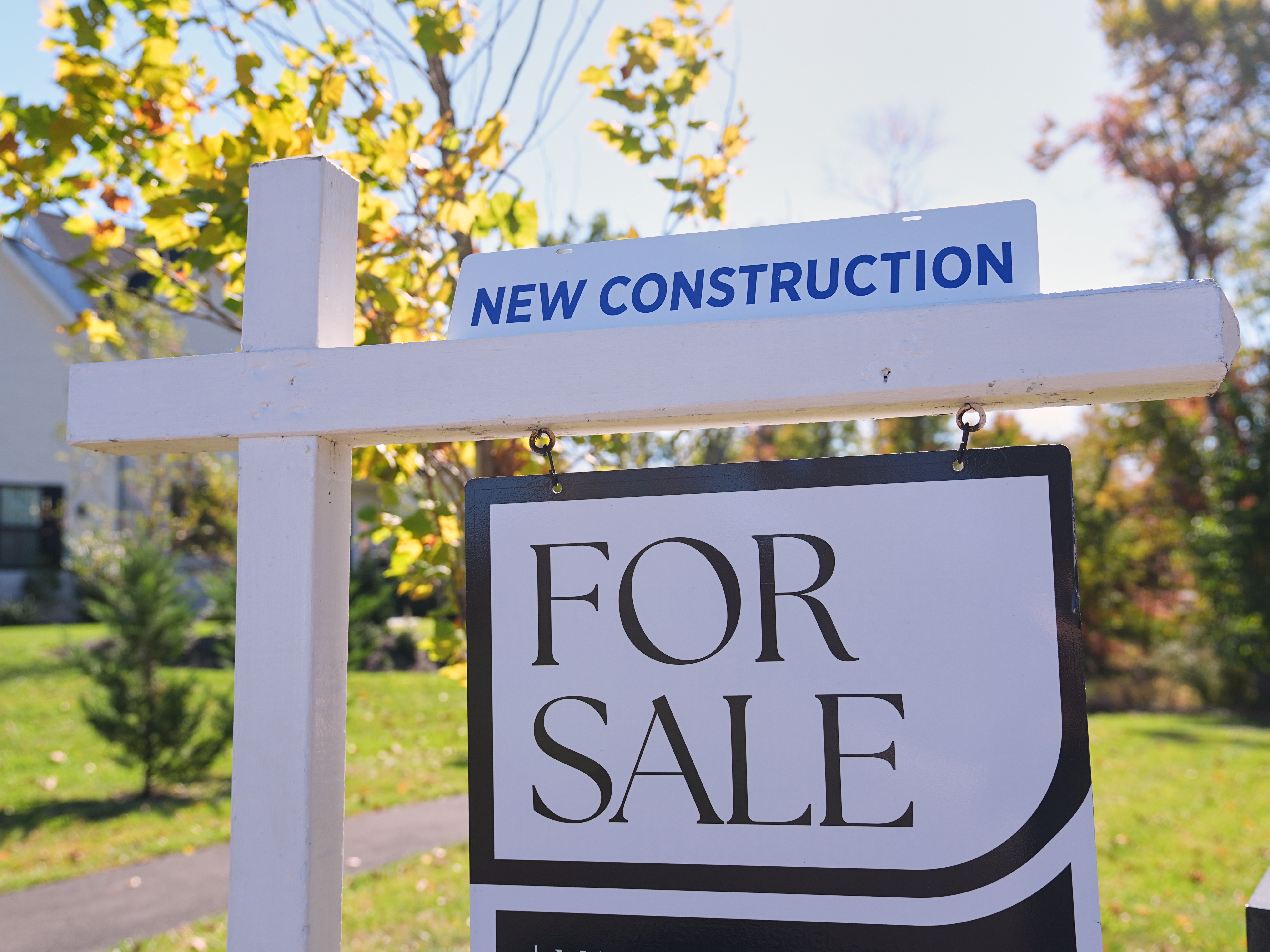 caption: A sign is posted for a new home for sale in Ambler, Pa., Thursday, Oct. 16, 2025.