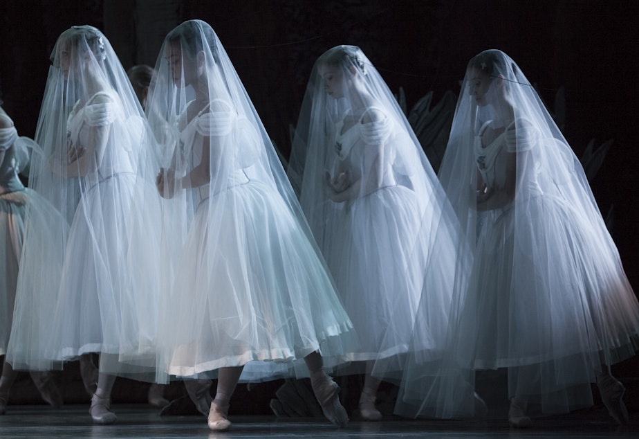 caption: Pacific Northwest Ballet company members in "Giselle"