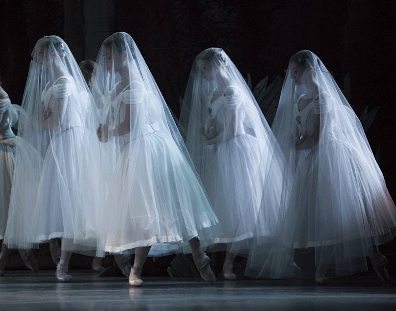 caption: Pacific Northwest Ballet company members in "Giselle"