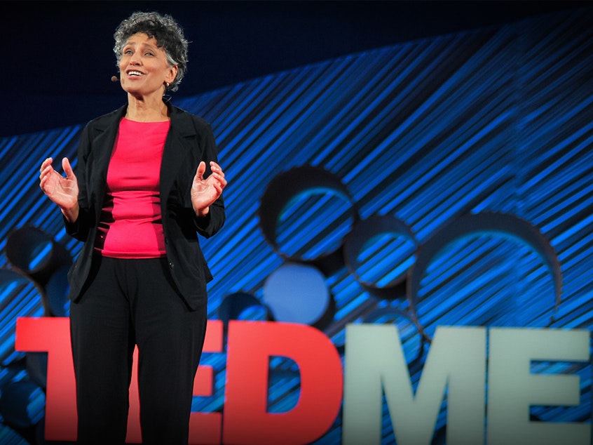 caption: Mary Bassett on the TED stage.
