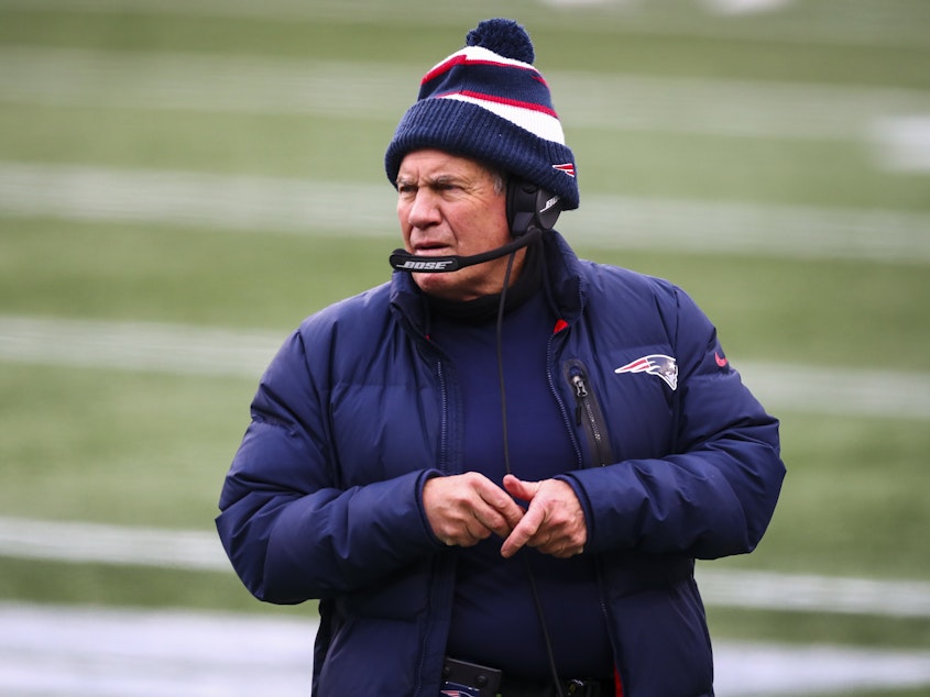 caption: Bill Belichick at Gillette Stadium on earlier this month.  The New England Patriots head coach turned down the nation's highest civilian honor from the president Monday, citing last week's violent events at the Capitol.