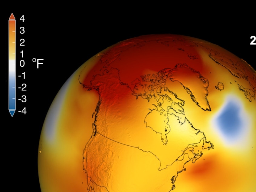 caption: Earth's long-term warming Kathryn Mersmanntrend can be seen in this visualization of NASA's global temperature record, compared to a baseline average from 1951 to 1980.