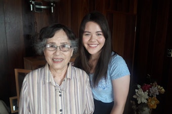 caption: Natalie Newcomb (right) with her Achan, her grandmother Kazuko Nita, in Japan.