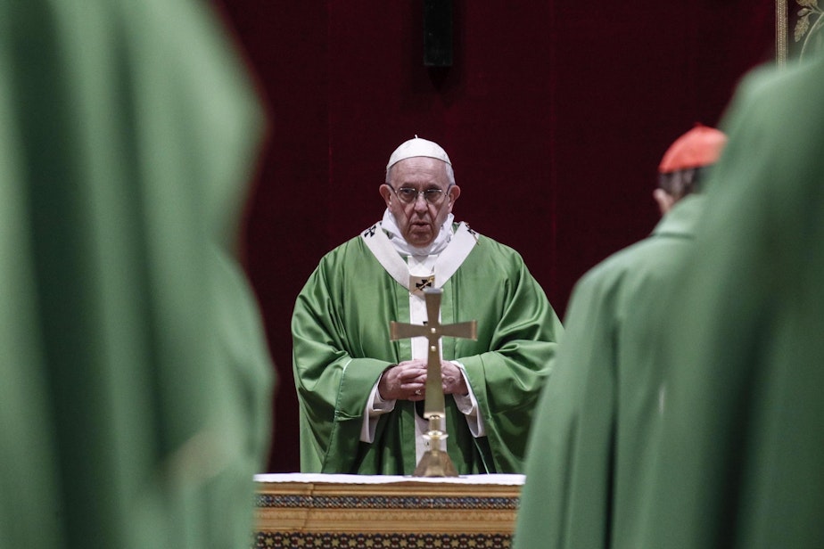 caption: Pope Francis celebrates Mass at the Vatican, Sunday, Feb. 24, 2019. 