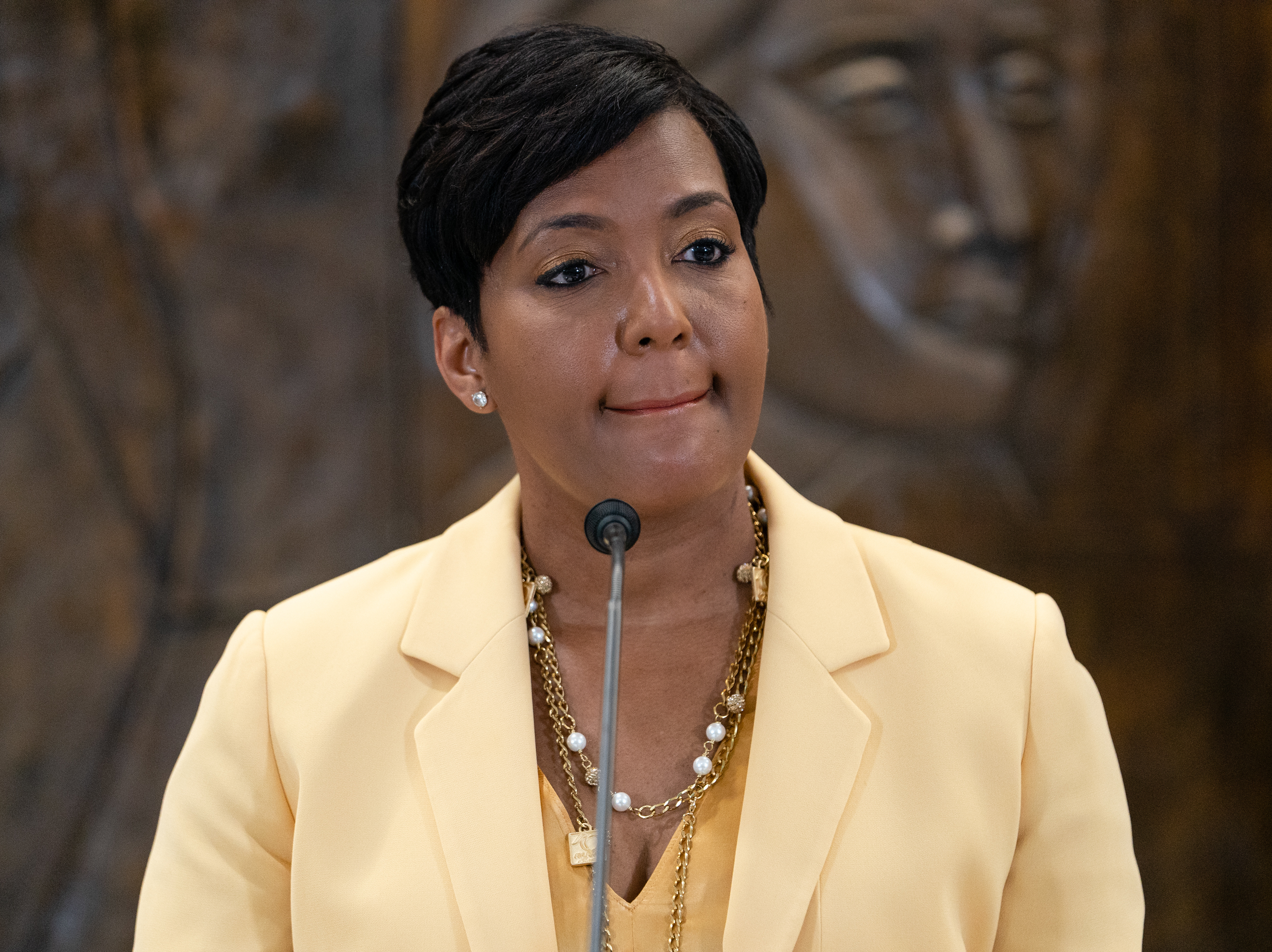 caption: Atlanta Mayor Keisha Lance Bottoms elaborates on her decision not to seek reelection during a news conference Friday at Atlanta City Hall. She surprised the political establishment when she announced Thursday she wouldn't run again.