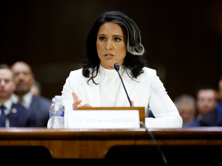 caption: Tulsi Gabbard testifies during her confirmation hearing before the Senate Intelligence Committee on Jan. 30.