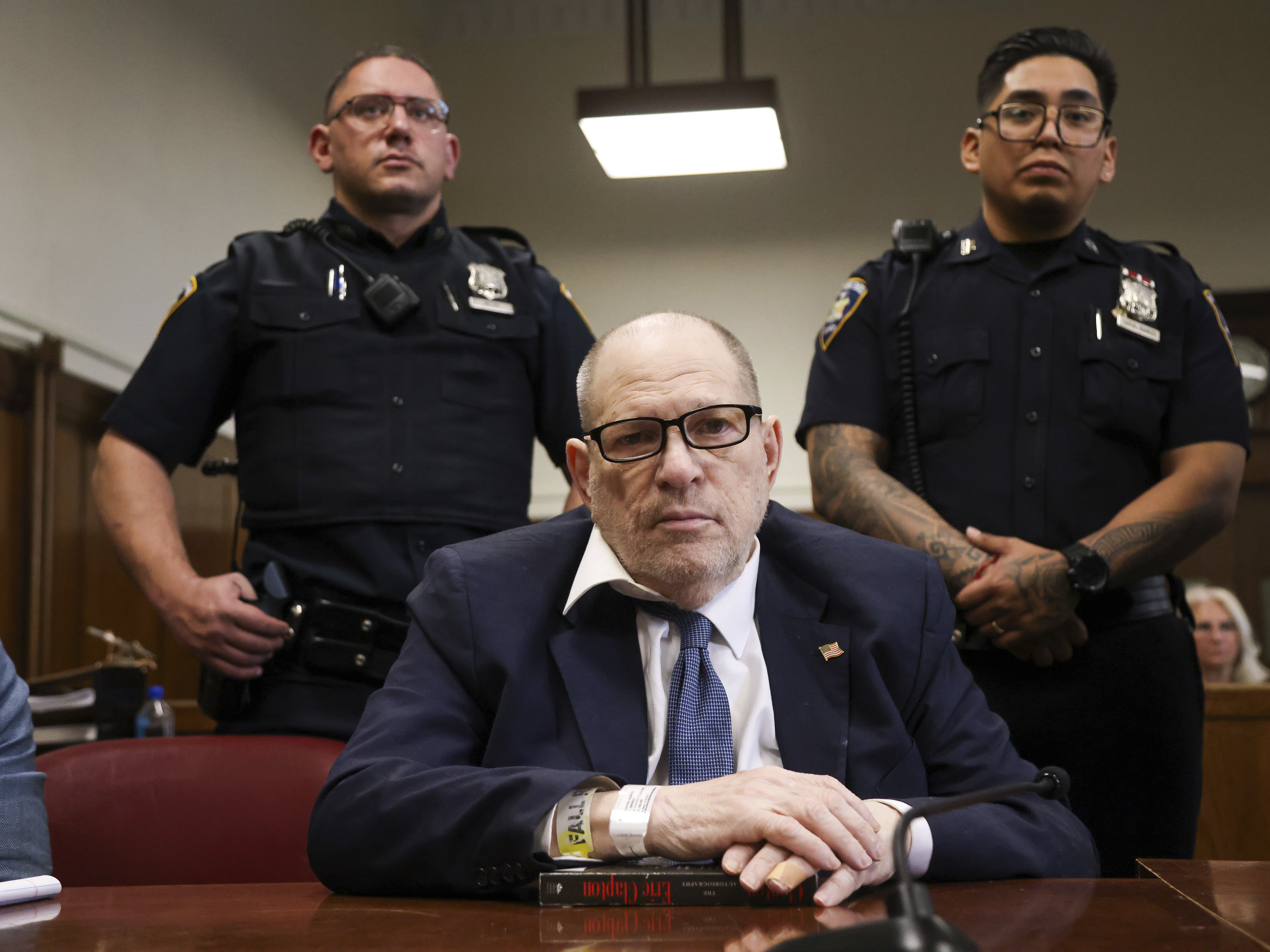 caption: Harvey Weinstein appears in court in Manhattan on Monday, April 21.