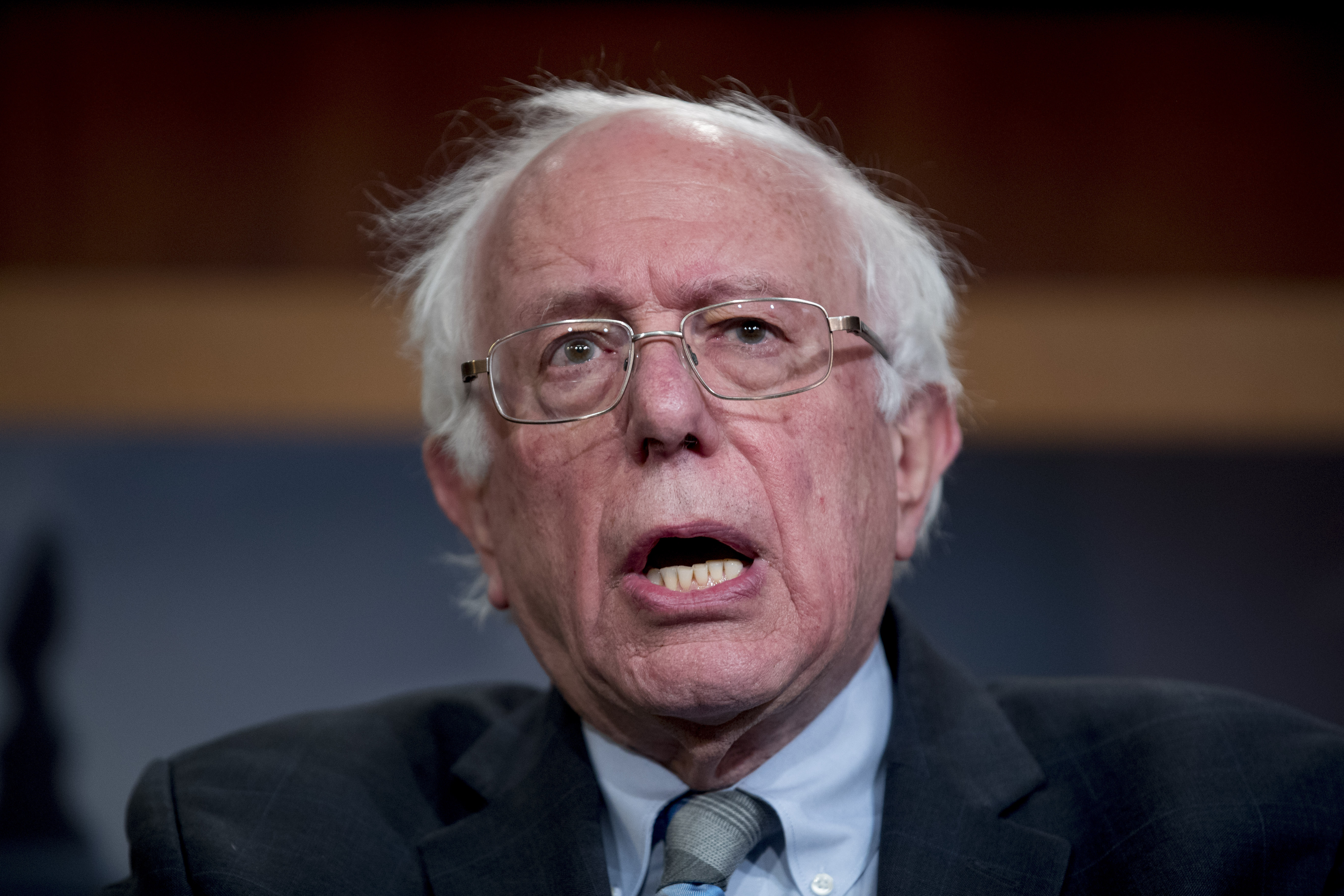 caption: FILE - In this Jan. 30, 2019, file photo, Sen. Bernie Sanders, I-Vt., speaks at a news conference on Capitol Hill in Washington. 