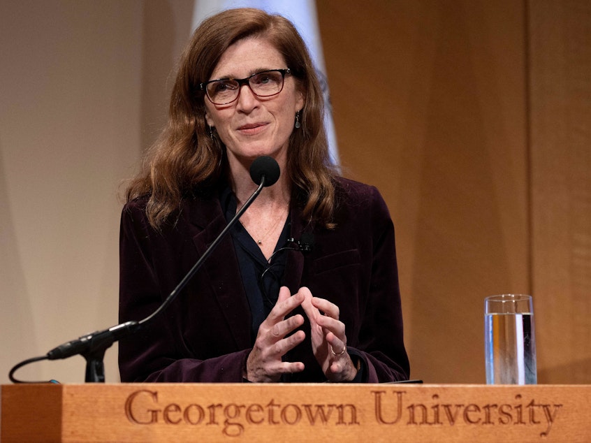 caption: USAID Administrator Samantha Power delivered a speech on her "new vision" for the agency on Nov. 4 at Georgetown University in Washington, D.C.