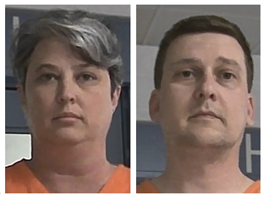 caption: Jonathan Toebbe and his wife, Diana Toebbe, are seen in booking photos. Federal prosecutors accuse the Maryland couple in a plot to sell sensitive U.S. submarine secrets to a foreign government.