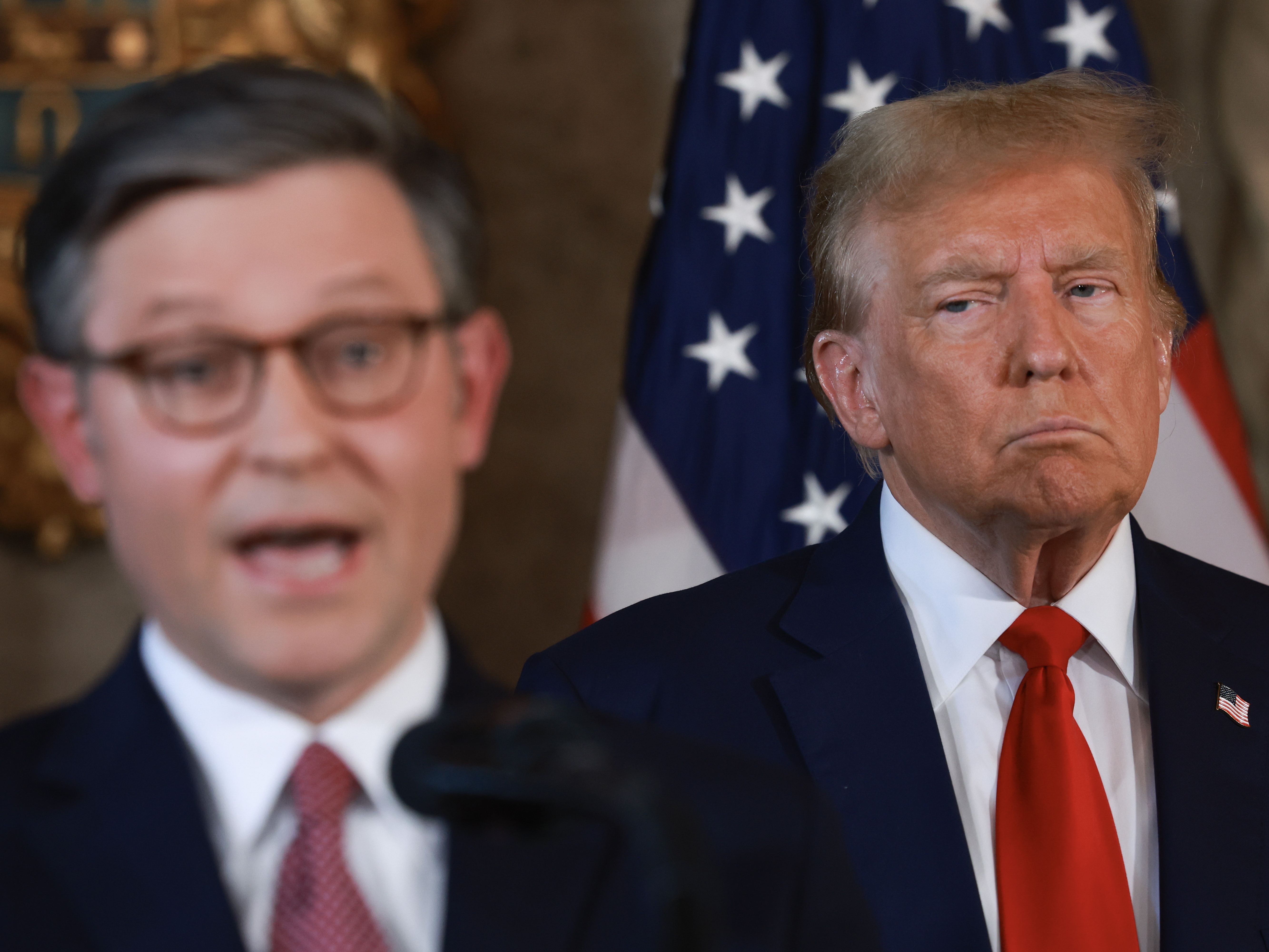 caption: President Trump spoke to House Republicans on Tuesday as they prepare to vote on a massive legislative package of top GOP priorities.