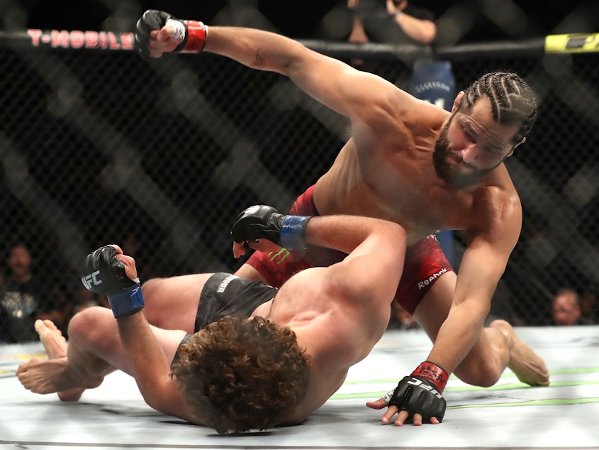 caption: Jorge Masvidal punches Ben Askren during the UFC 239 Welterweight Bout on July 6 in Las Vegas.